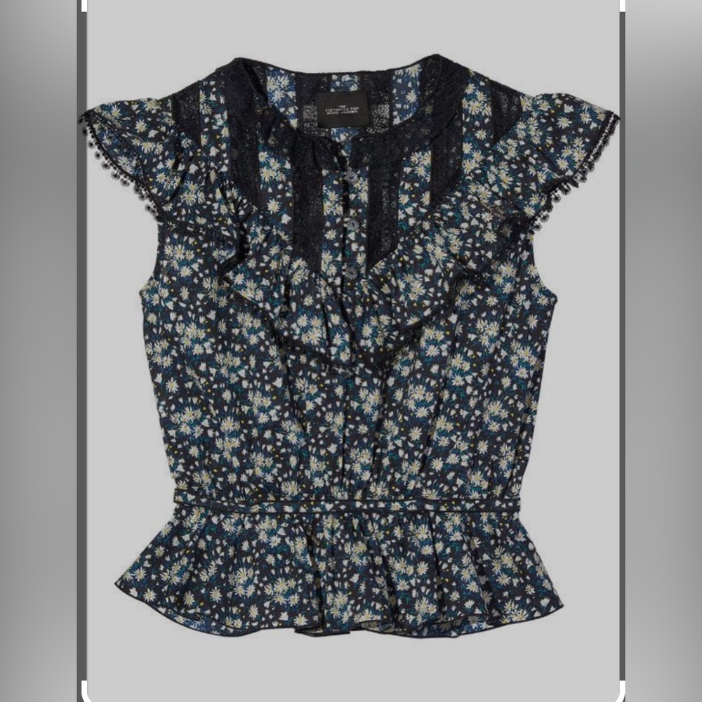Marc Jacobs The Victorian Black Floral Ruffle Top